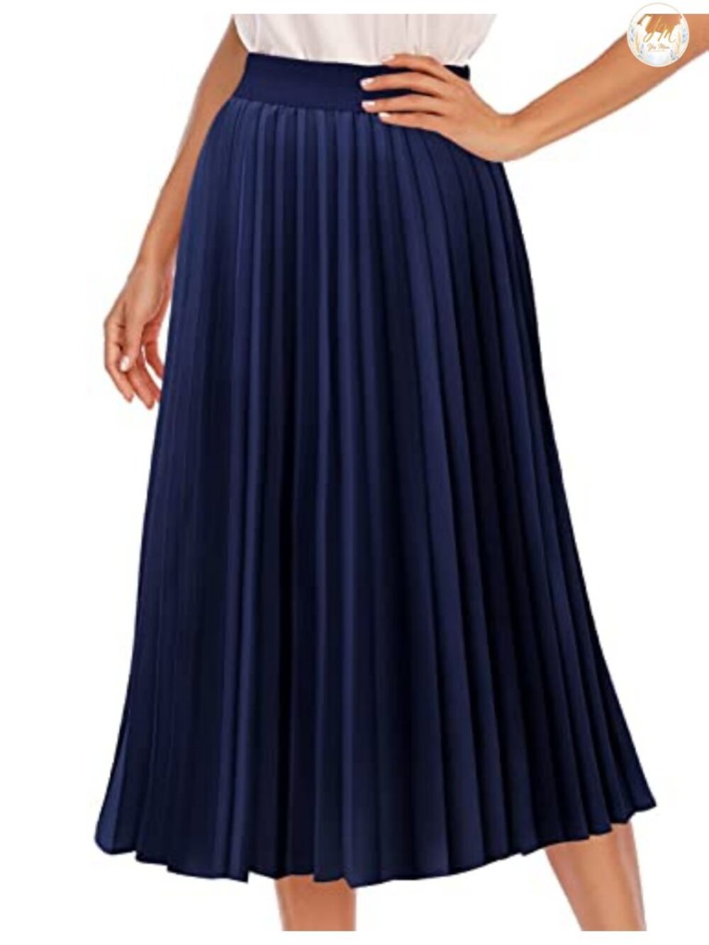 Pleated Midi Skirt High Waisted A-Line Chiffon Elastic Long